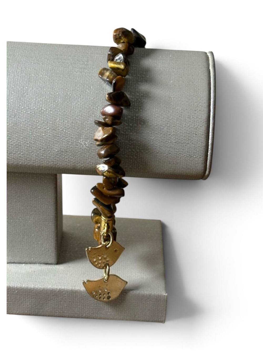 Tiger Eye Chip Bracelet with Silver Bird Charms